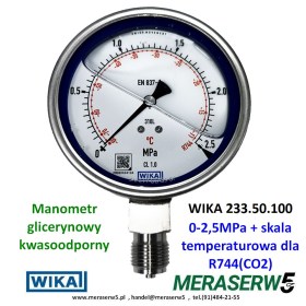 Manometr WIKA 0-25BAR+skala dla CO2